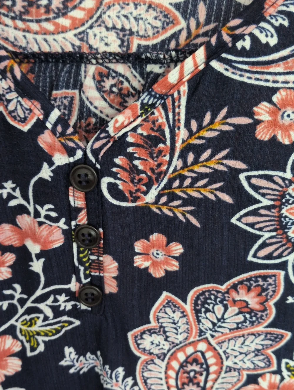 PerSeption Navy Blue Floral Paisley Sleeveless V Neck Blouse - 1X
